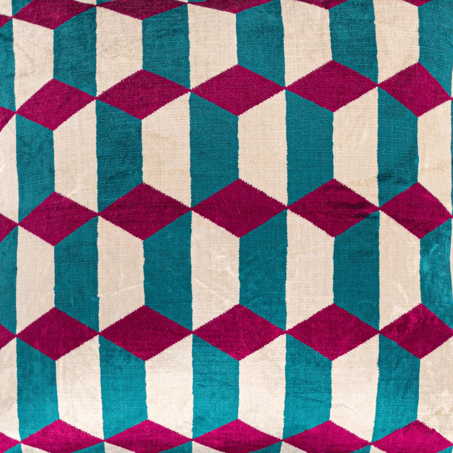 Luxury handmade ikat velvet pillow cover Fuchsia & Turquoise Blue & White