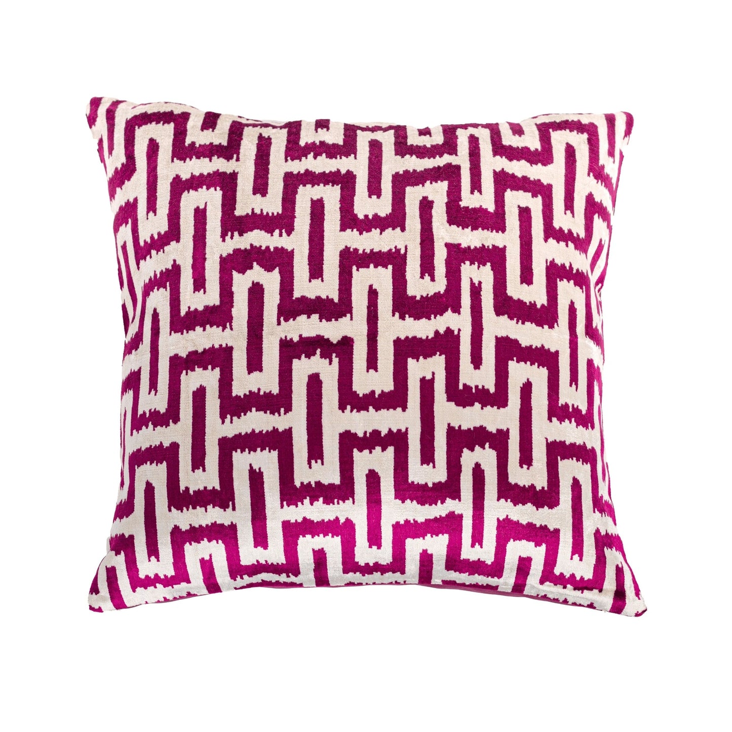 Luxury handmade ikat velvet pillow cover Fuchsia & White