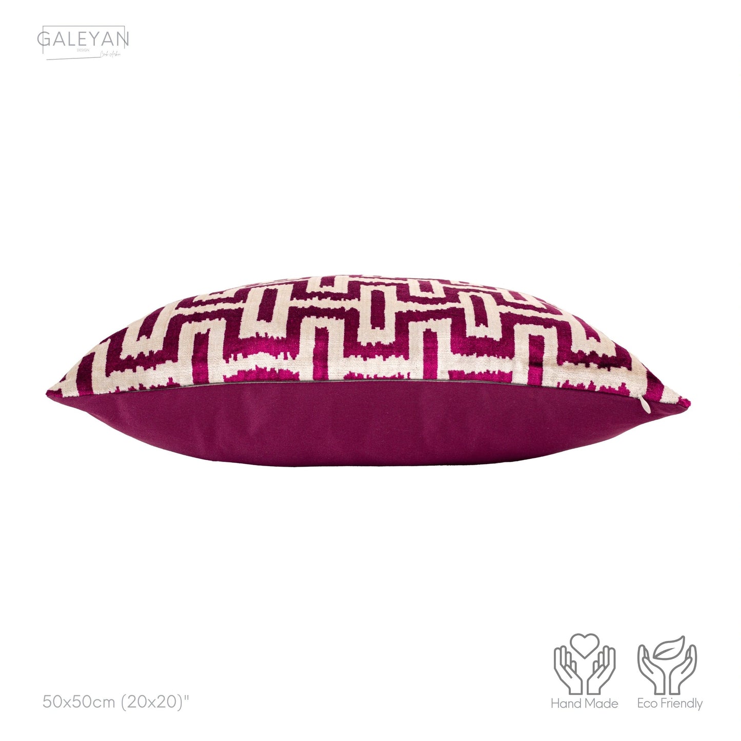 Luxury handmade ikat velvet pillow cover Fuchsia & White