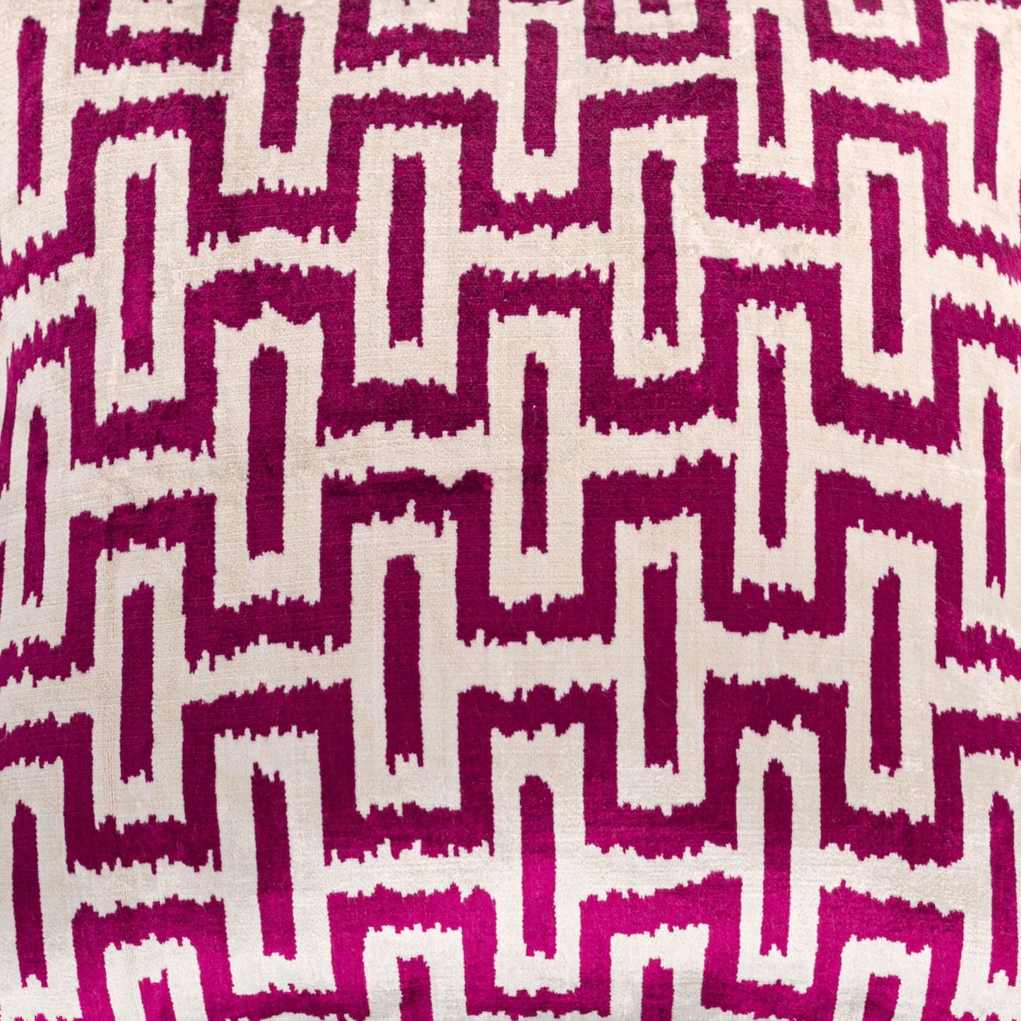 Luxury handmade ikat velvet pillow cover Fuchsia & White