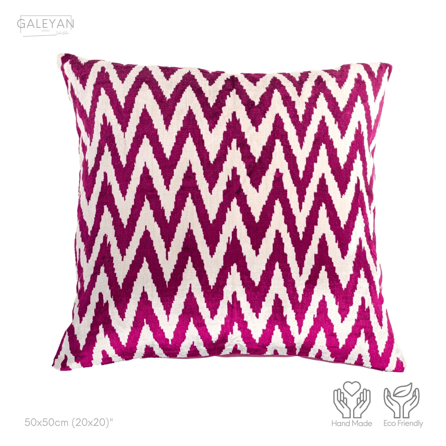 Luxury handmade ikat velvet pillow cover Fuchsia & White