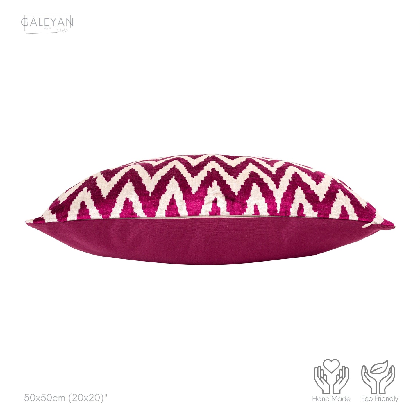 Luxury handmade ikat velvet pillow cover Fuchsia & White