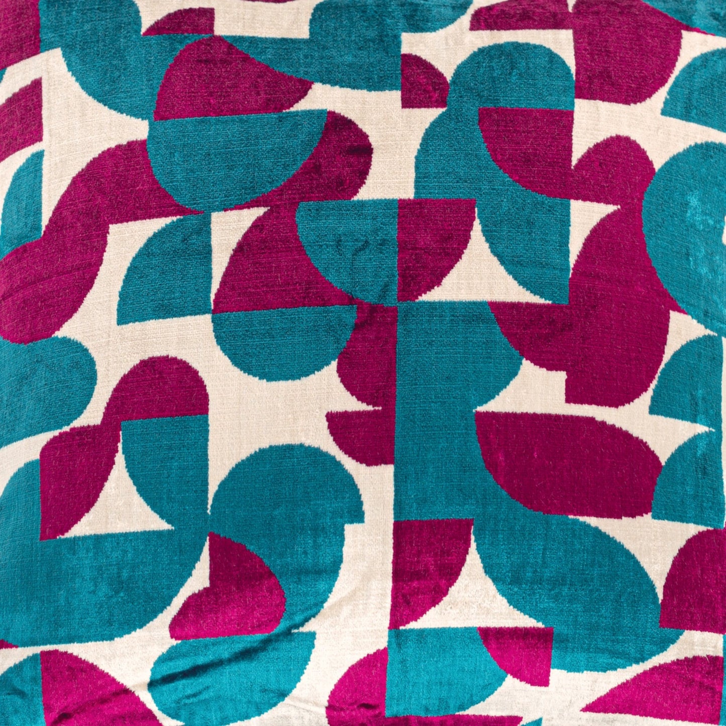 Luxury handmade ikat velvet pillow cover Fuchsia & Turquoise Blue & White