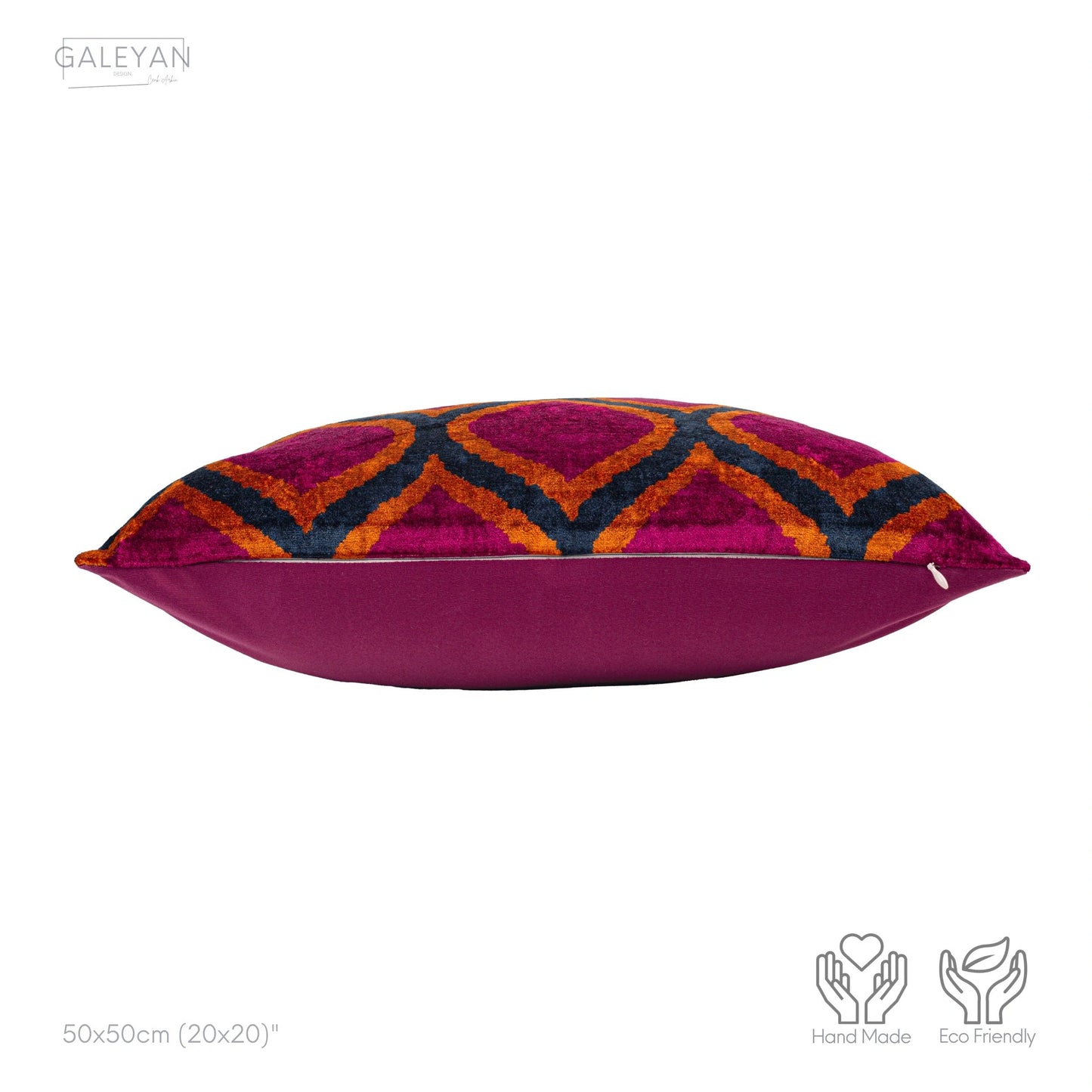 Luxury handmade ikat velvet pillow cover Fuchsia & Orange & Navy