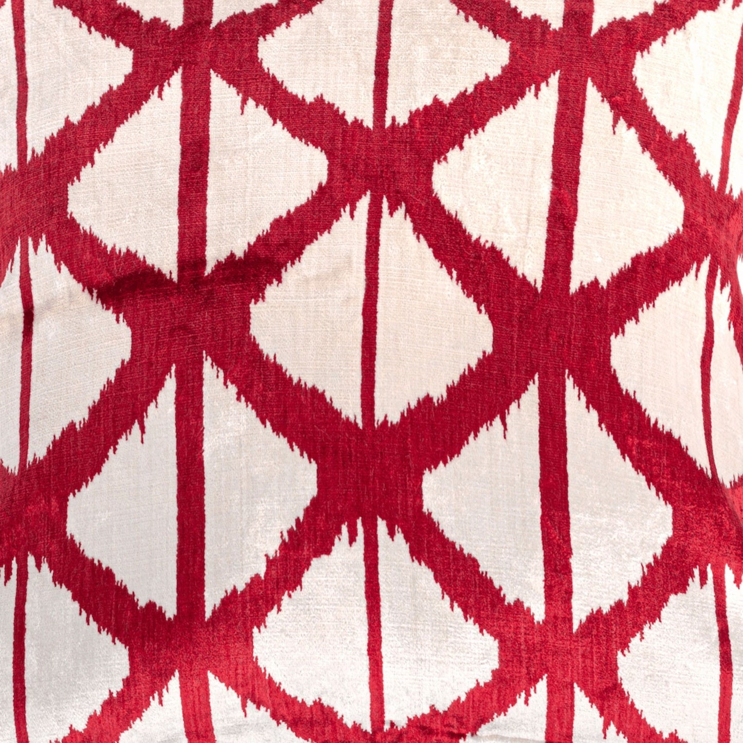 Luxury handmade ikat velvet pillow cover Red & White