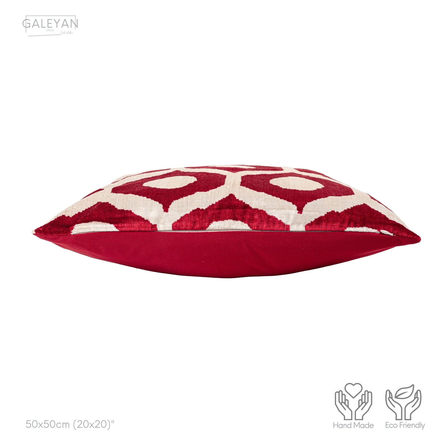 Luxury handmade ikat velvet pillow cover Red & White