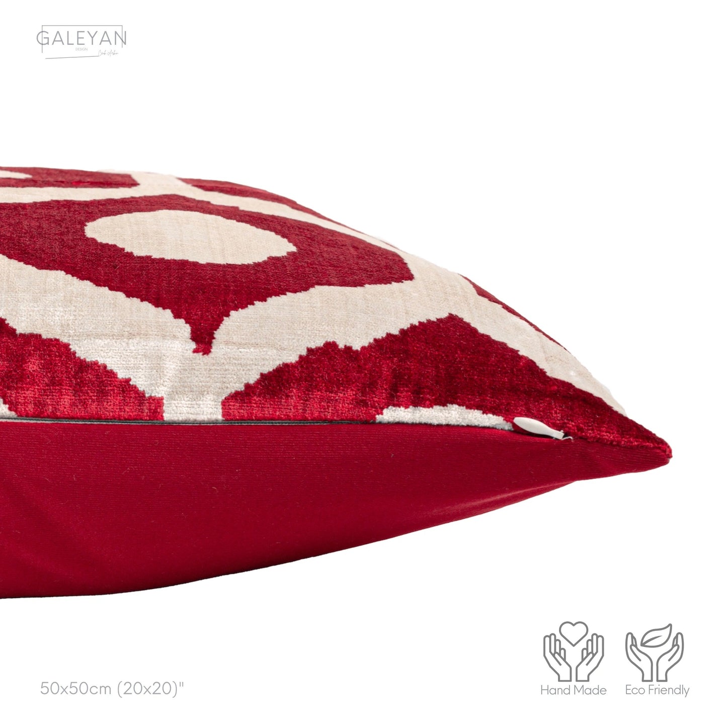 Luxury handmade ikat velvet pillow cover Red & White