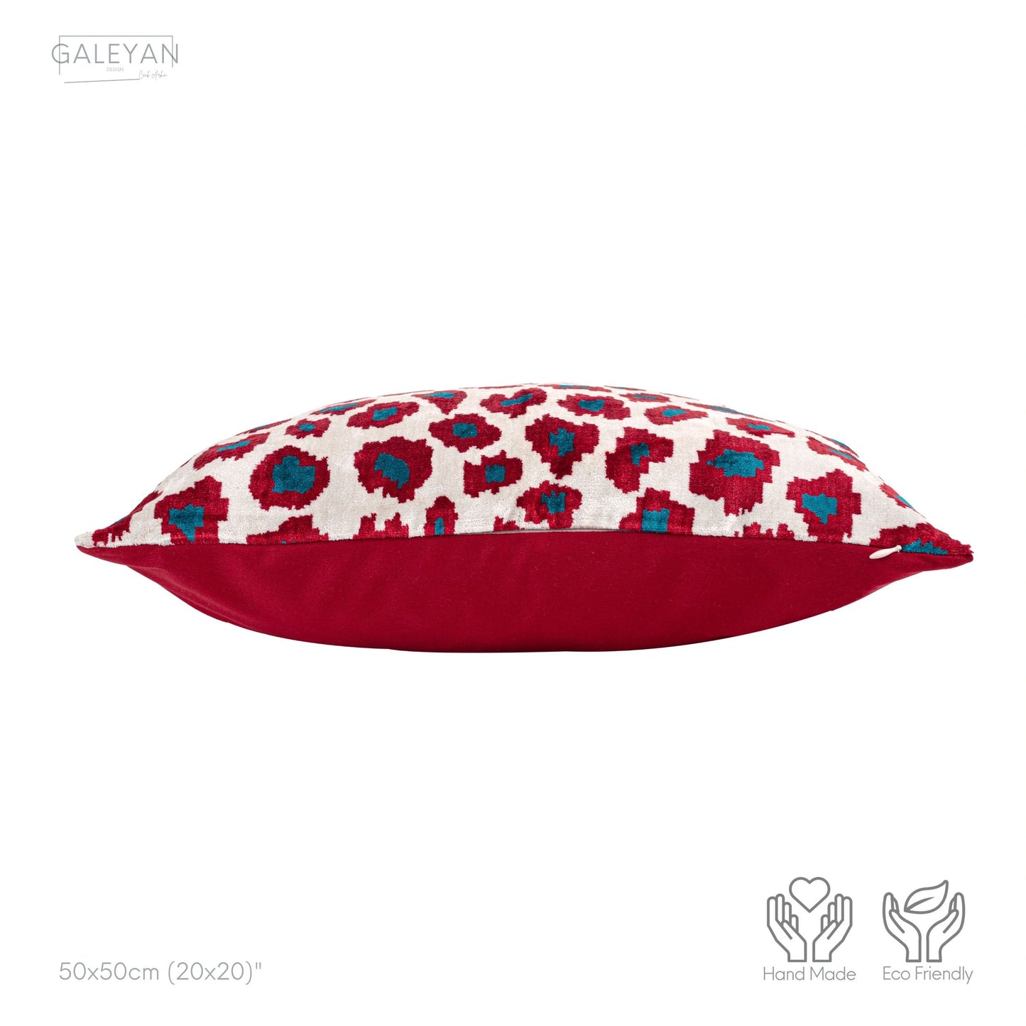 Luxury handmade ikat velvet pillow cover Turquoise Blue & Red & White
