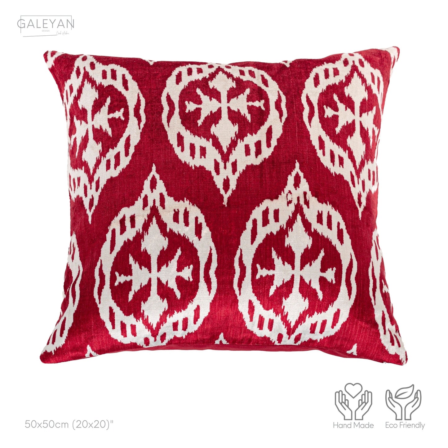 Luxury handmade ikat velvet pillow cover Red & White