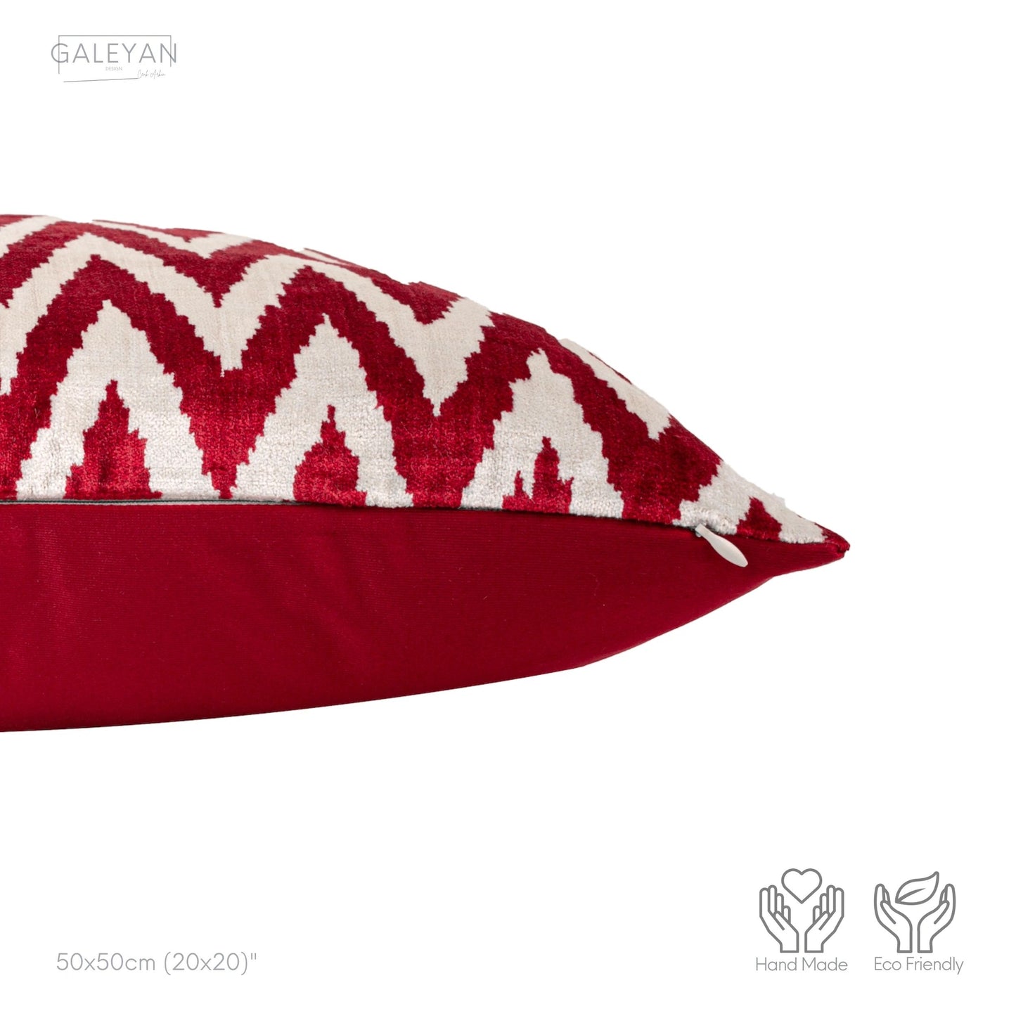 Luxury handmade ikat velvet pillow cover Red & White