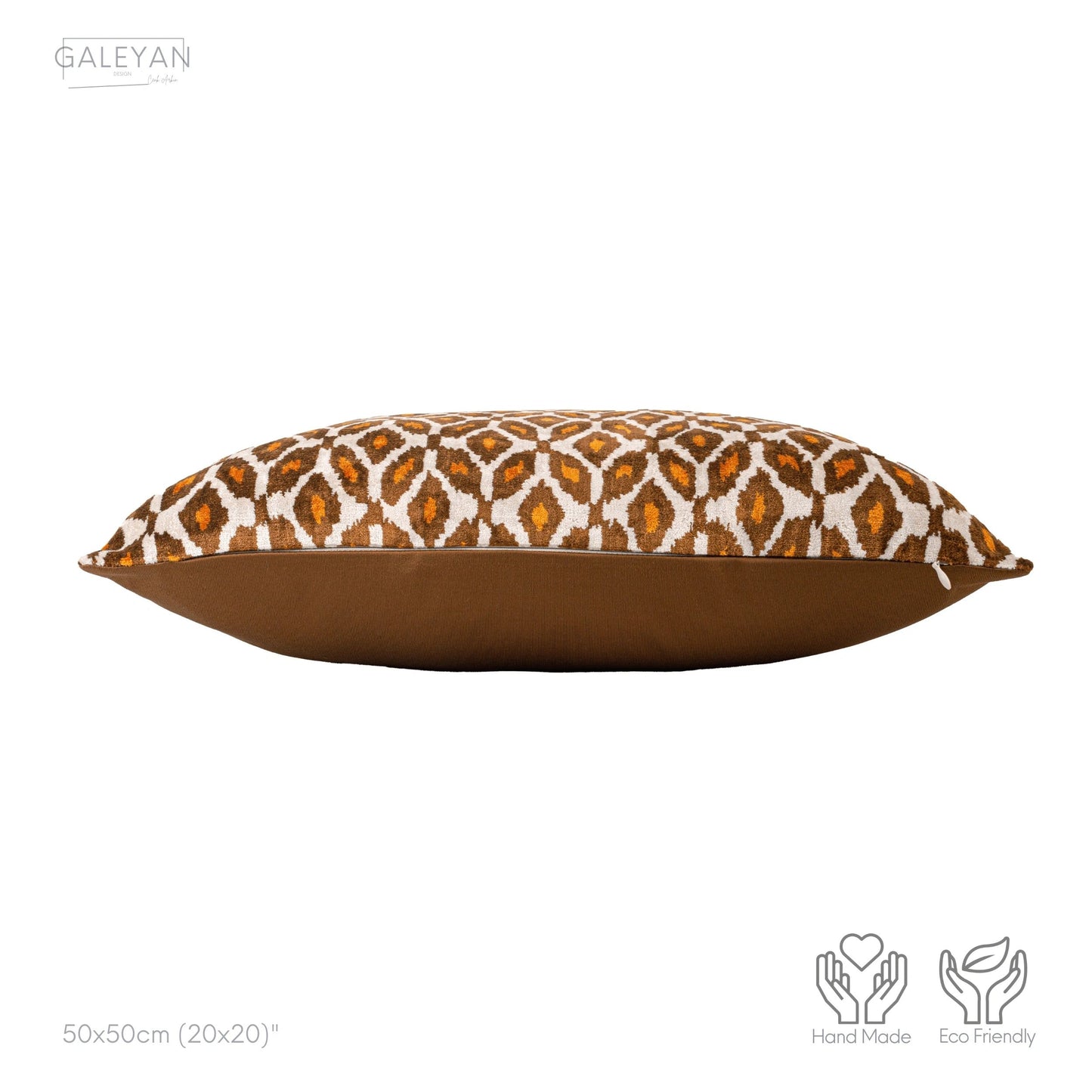 Luxury handmade ikat velvet pillow cover Brown & Orange & White