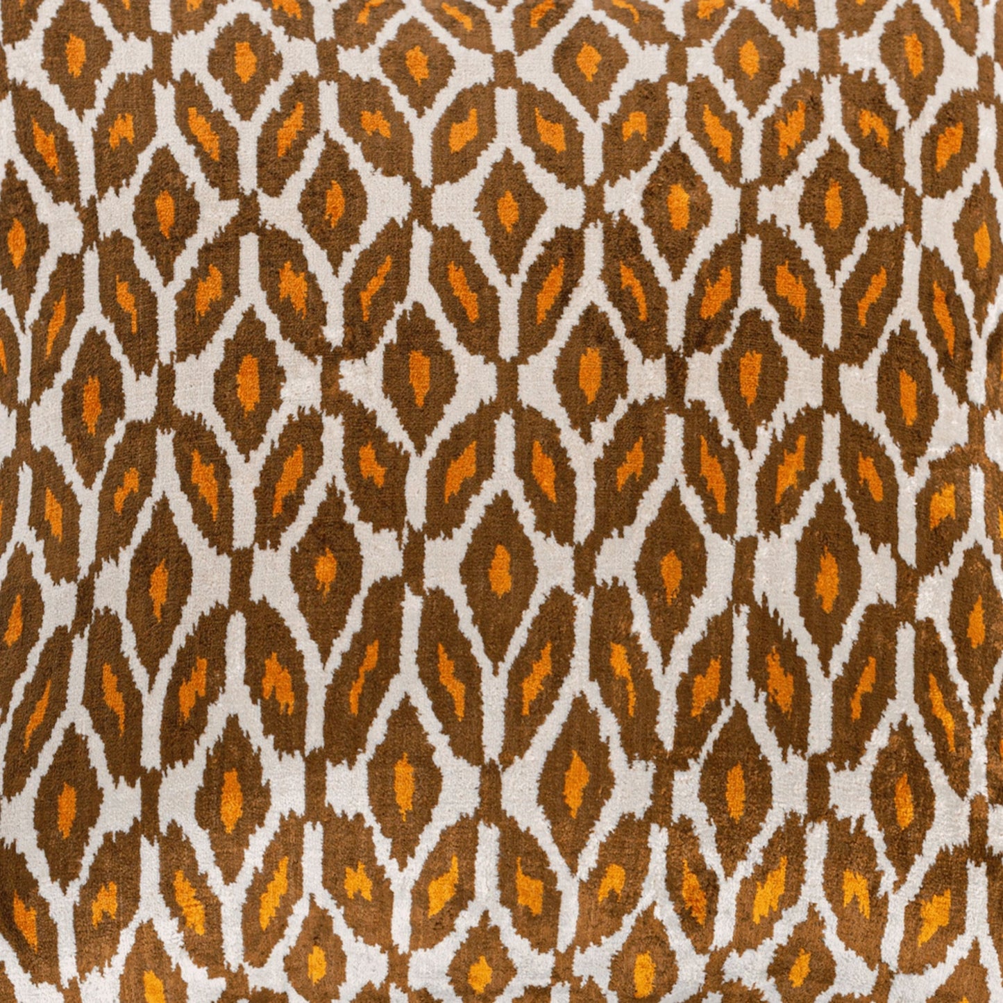 Luxury handmade ikat velvet pillow cover Brown & Orange & White