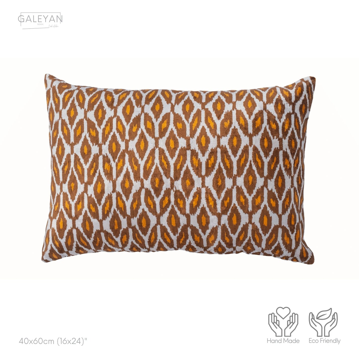 Luxury handmade ikat velvet pillow cover Brown & Orange & White