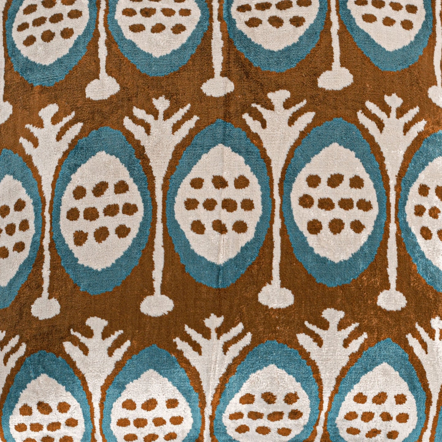 Luxury handmade ikat velvet pillow cover Brown & Turquoise Blue & White