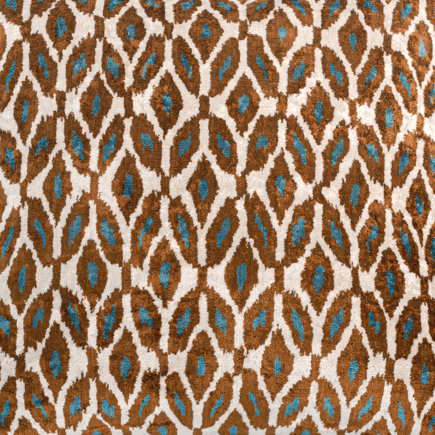 Luxury handmade ikat velvet pillow cover Brown & Turquoise Blue & White
