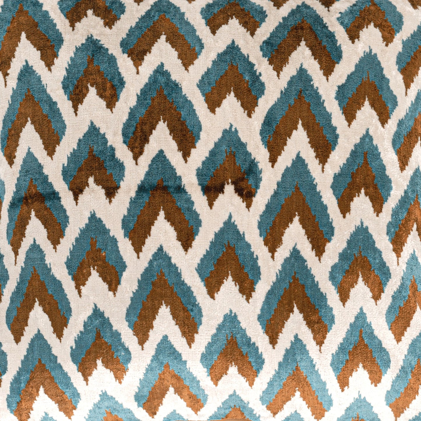 Luxury handmade ikat velvet pillow cover Brown & Turquoise Blue & White