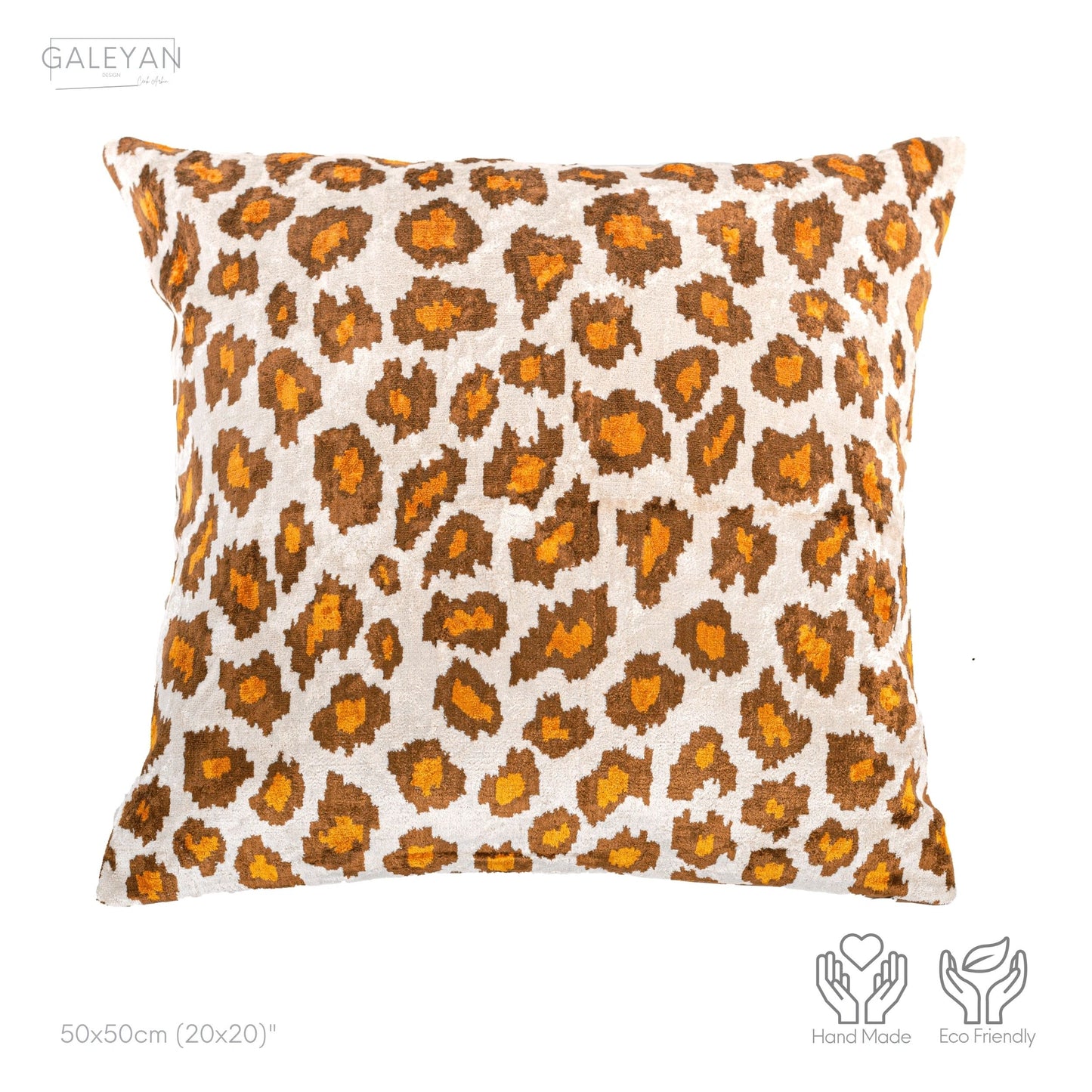 Luxury handmade ikat velvet pillow cover Brown & White & Orange