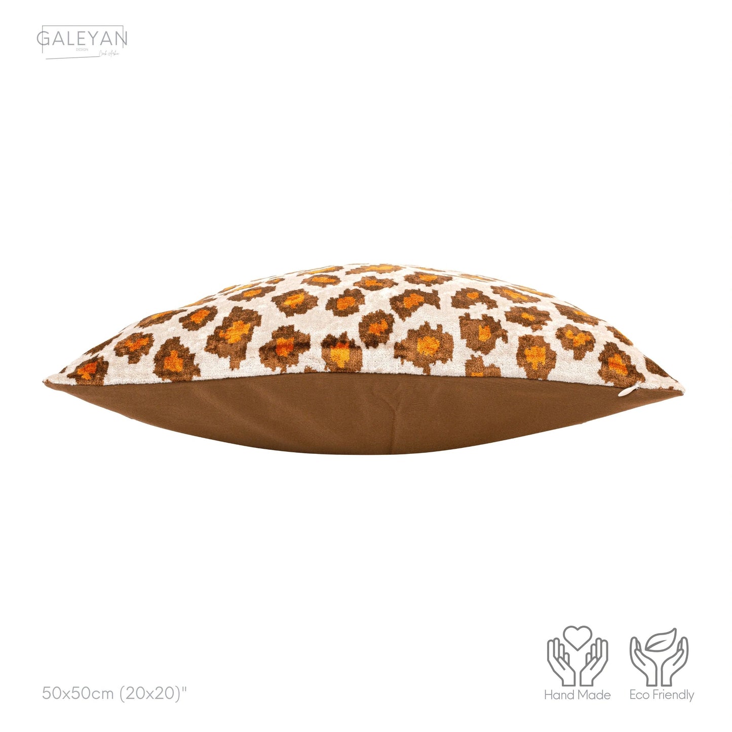 Luxury handmade ikat velvet pillow cover Brown & White & Orange