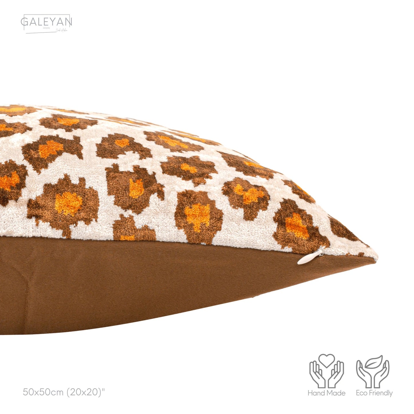 Luxury handmade ikat velvet pillow cover Brown & White & Orange