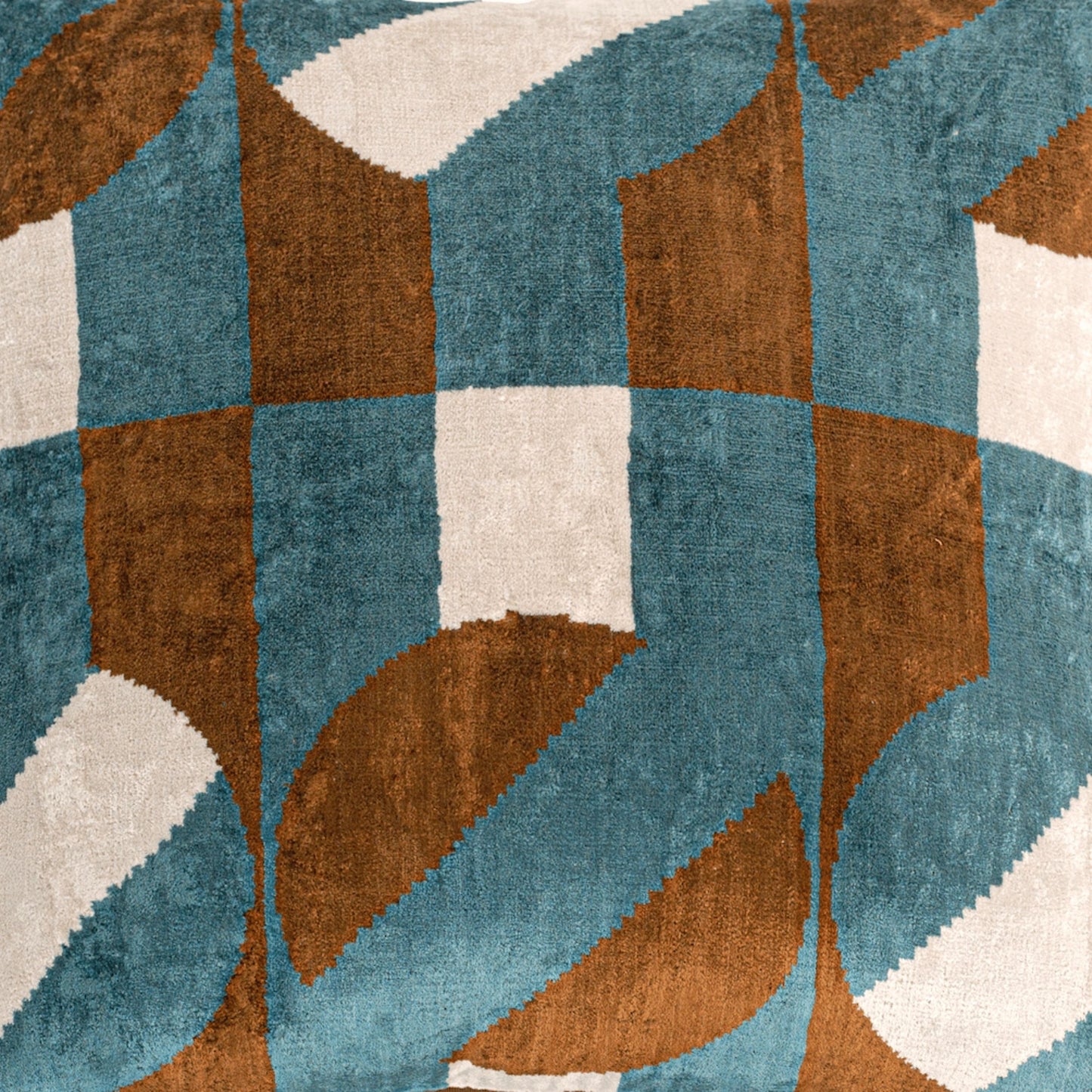 Luxury handmade ikat velvet pillow cover Brown & White & Turquoise Blue