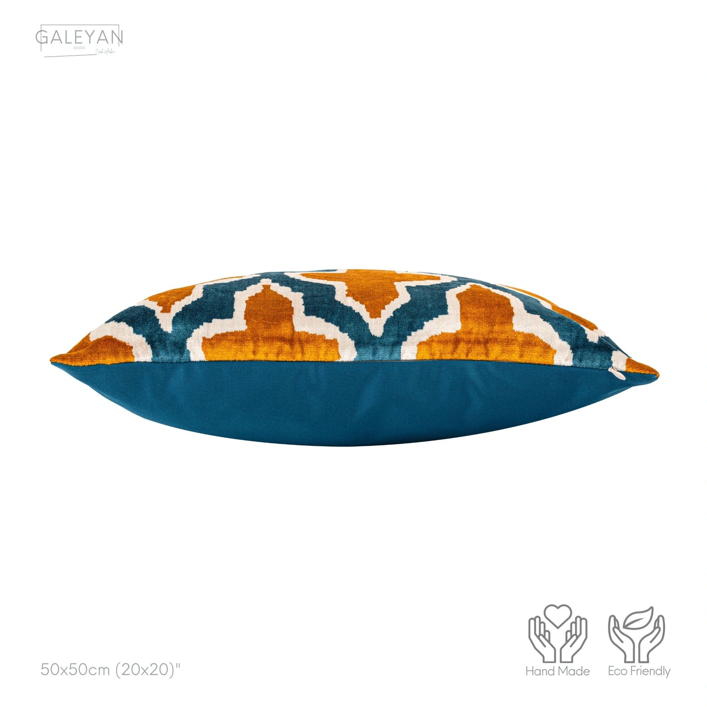 Luxury handmade ikat velvet pillow cover Yellow & White & Turquoise Blue