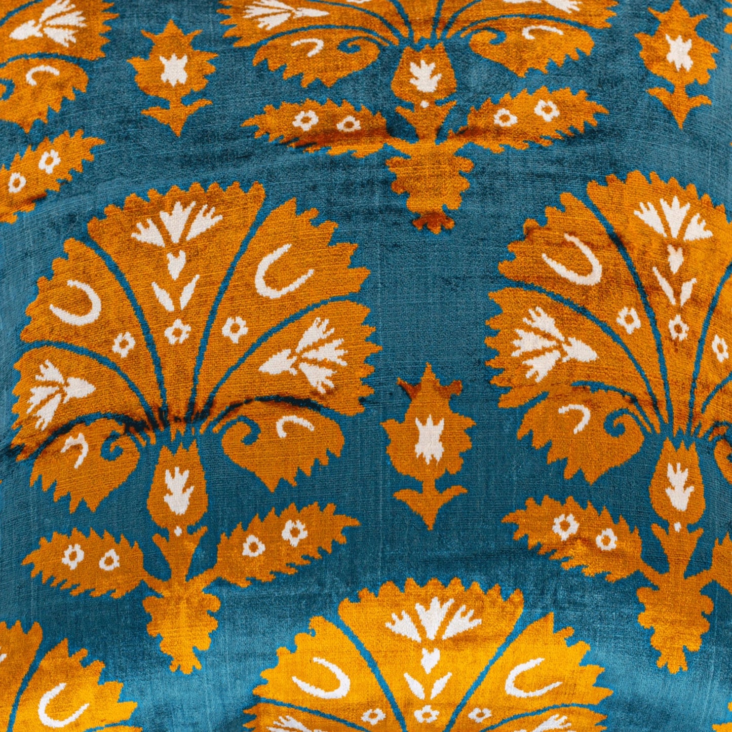 Luxury handmade ikat velvet pillow cover Orange & White & Turquoise Blue