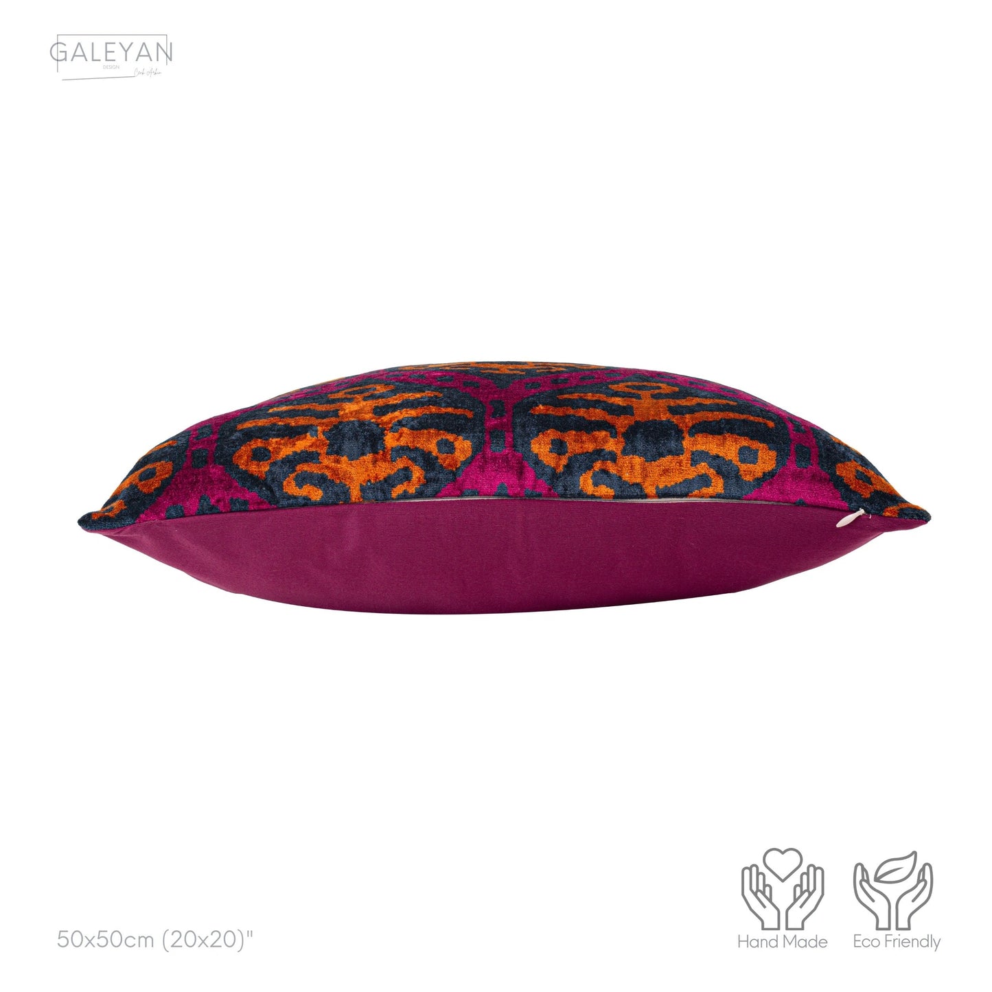 Luxury handmade ikat velvet pillow cover Fuchsia & Orange & Navy