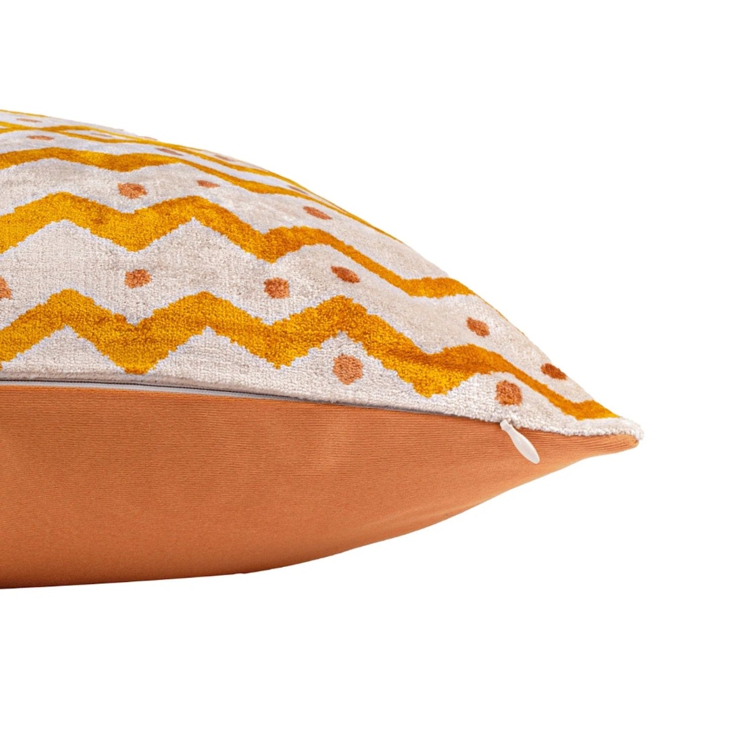 Luxury handmade ikat velvet pillow cover Off White & Cinnamon