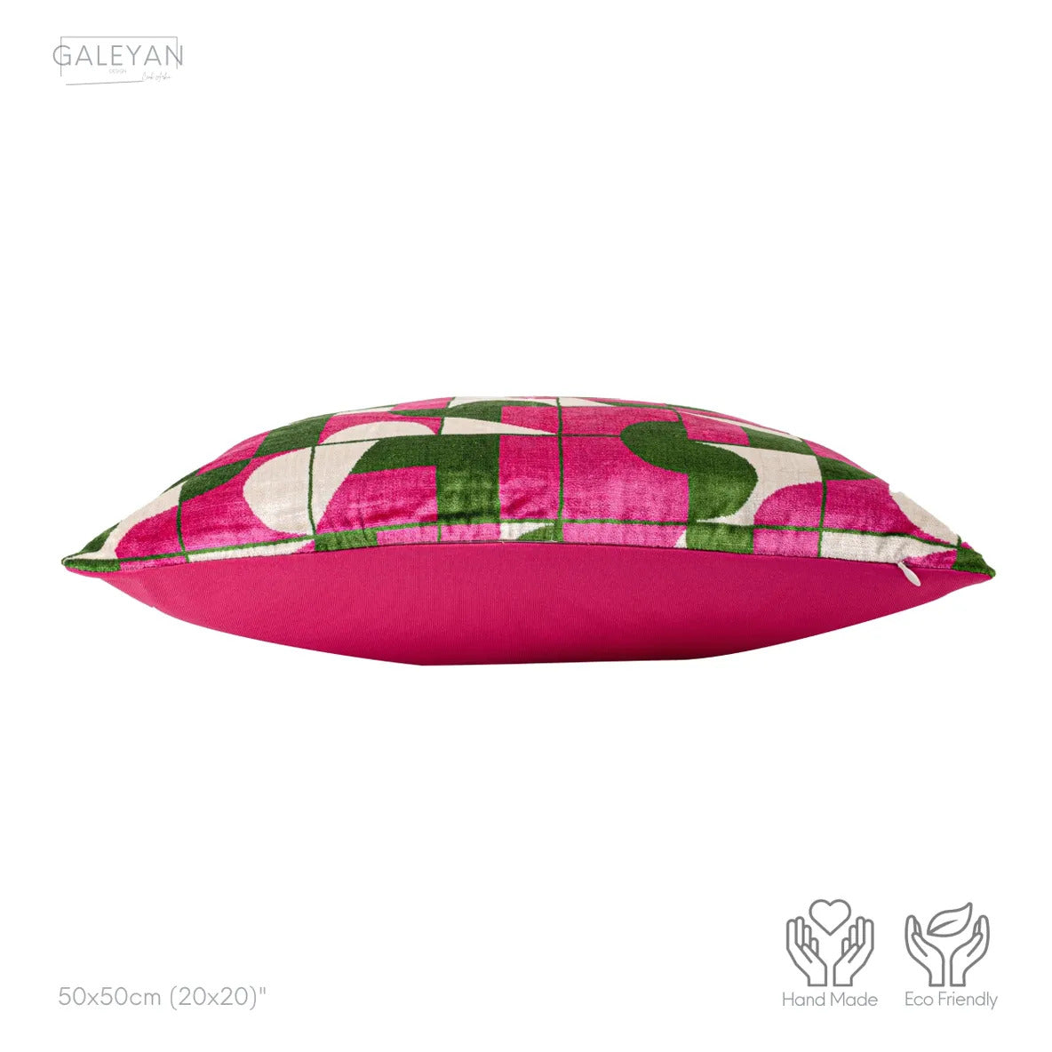 Luxury handmade ikat velvet pillow cover Pink & Green & White
