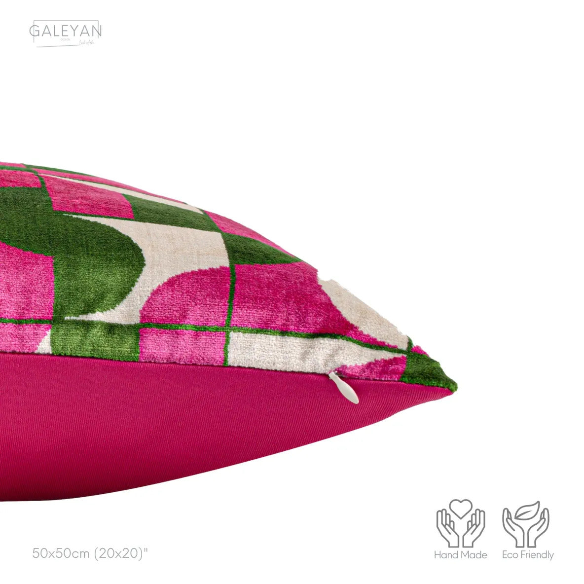 Luxury handmade ikat velvet pillow cover Pink & Green & White