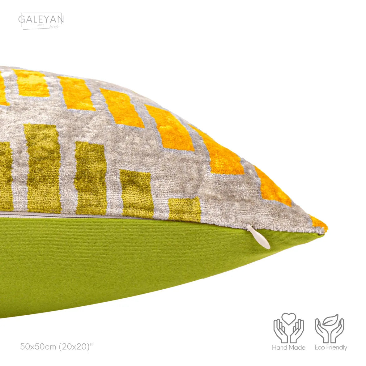 Luxury handmade ikat velvet pillow cover Off White & Green & Orange