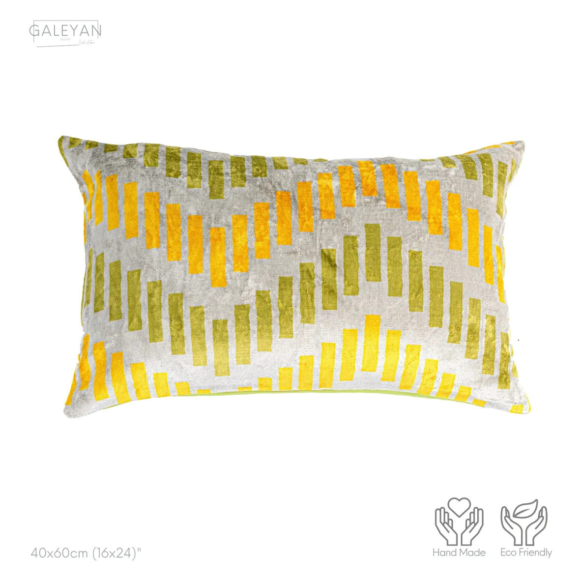 Luxury handmade ikat velvet pillow cover Off White & Green & Orange