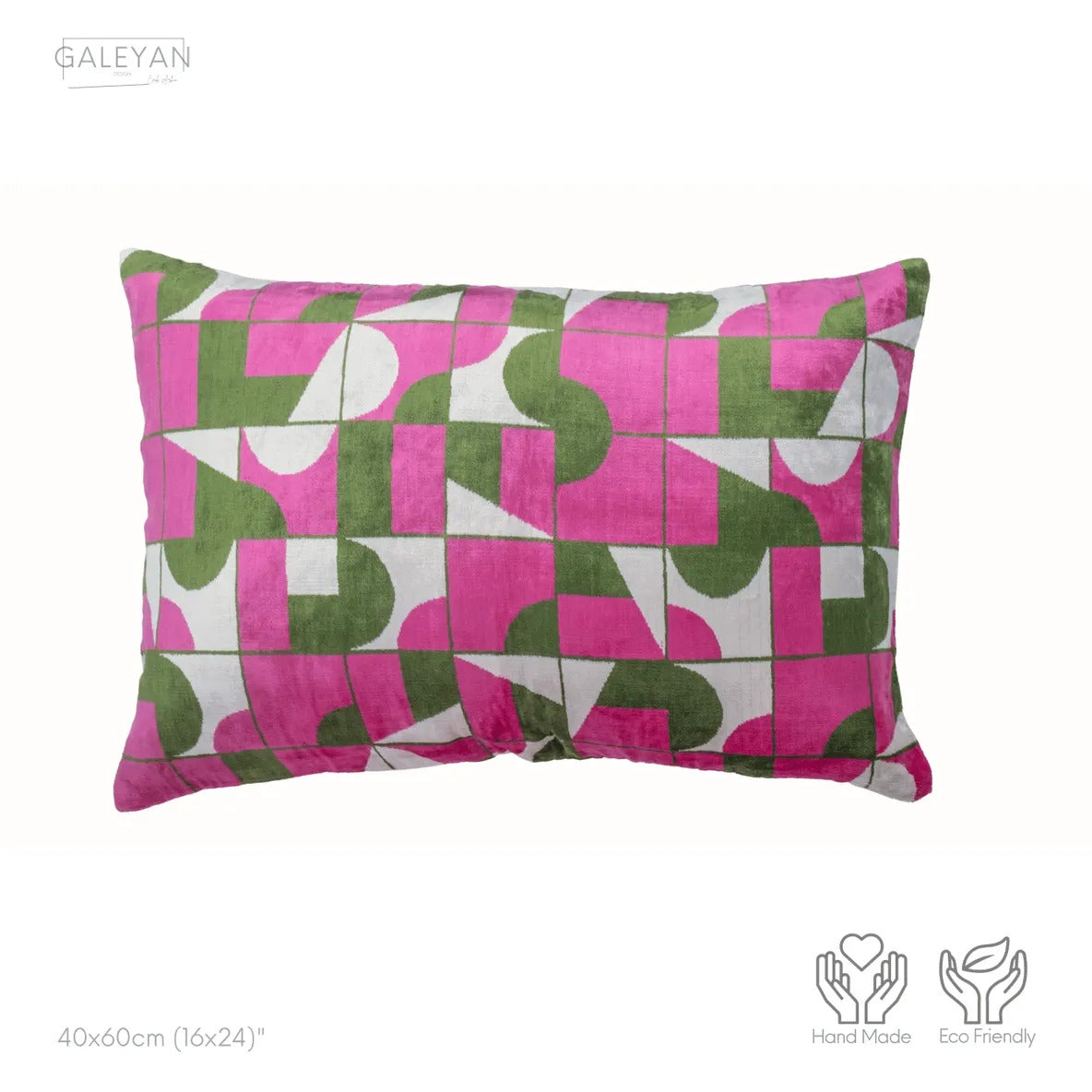 Luxury handmade ikat velvet pillow cover Pink & Green & White