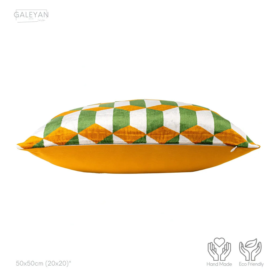 Luxury handmade ikat velvet pillow cover Off White & Green & Orange