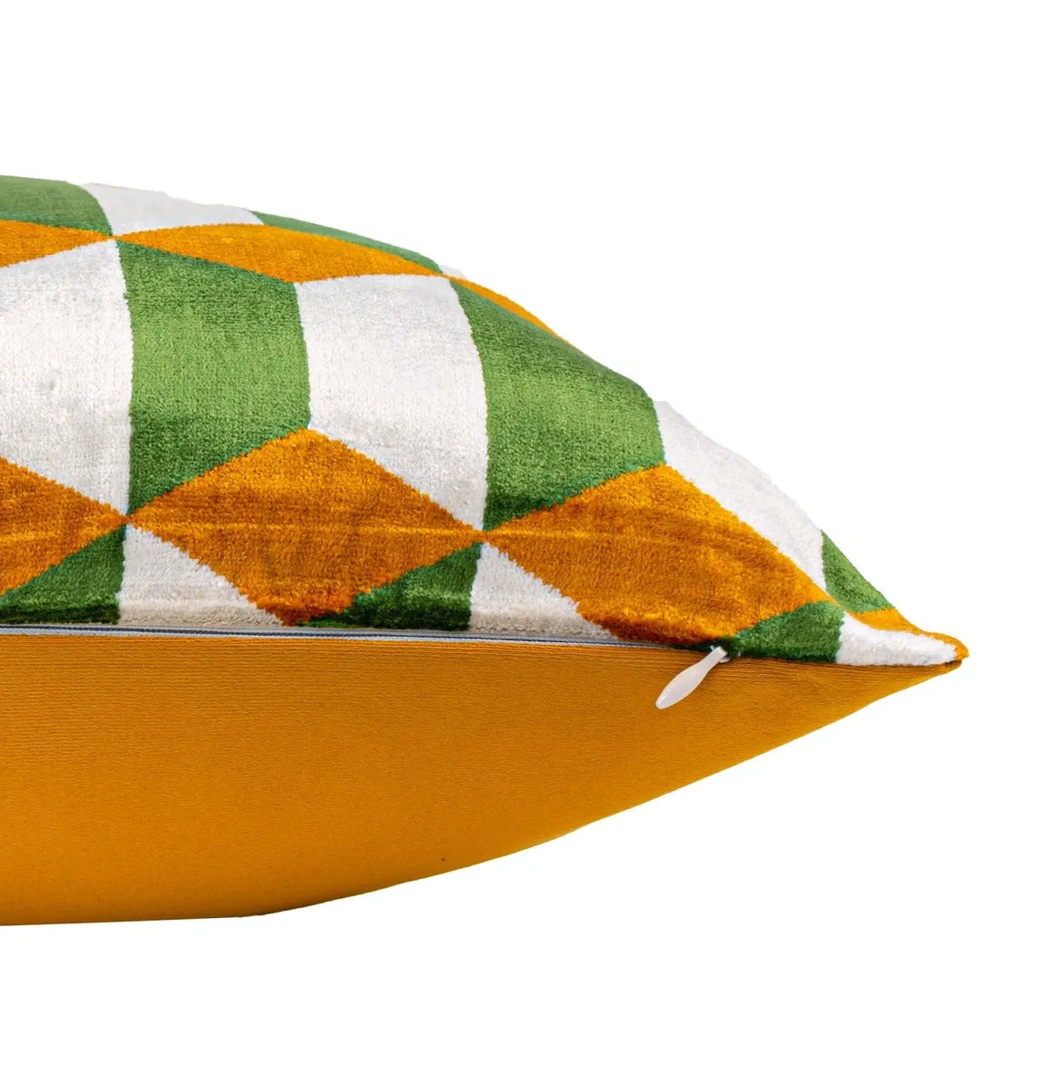Luxury handmade ikat velvet pillow cover Off White & Green & Orange