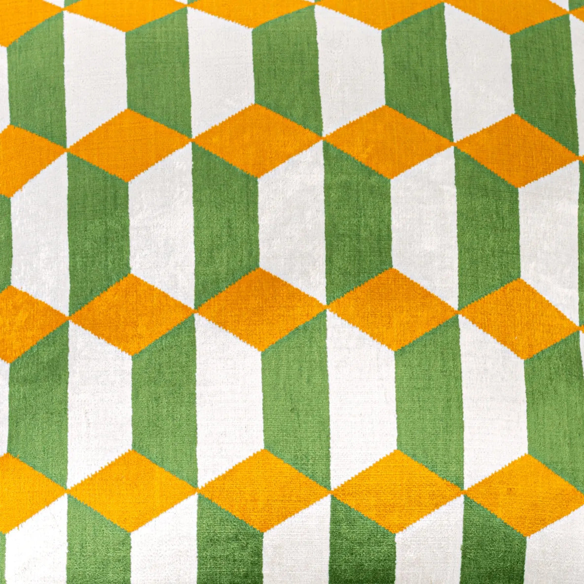 Luxury handmade ikat velvet pillow cover Off White & Green & Orange