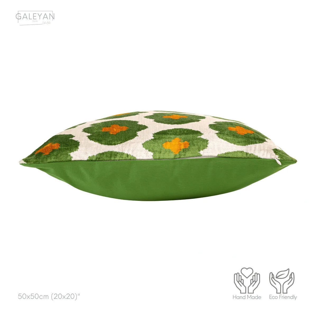 Luxury handmade ikat velvet pillow cover Off White & Green & Orange