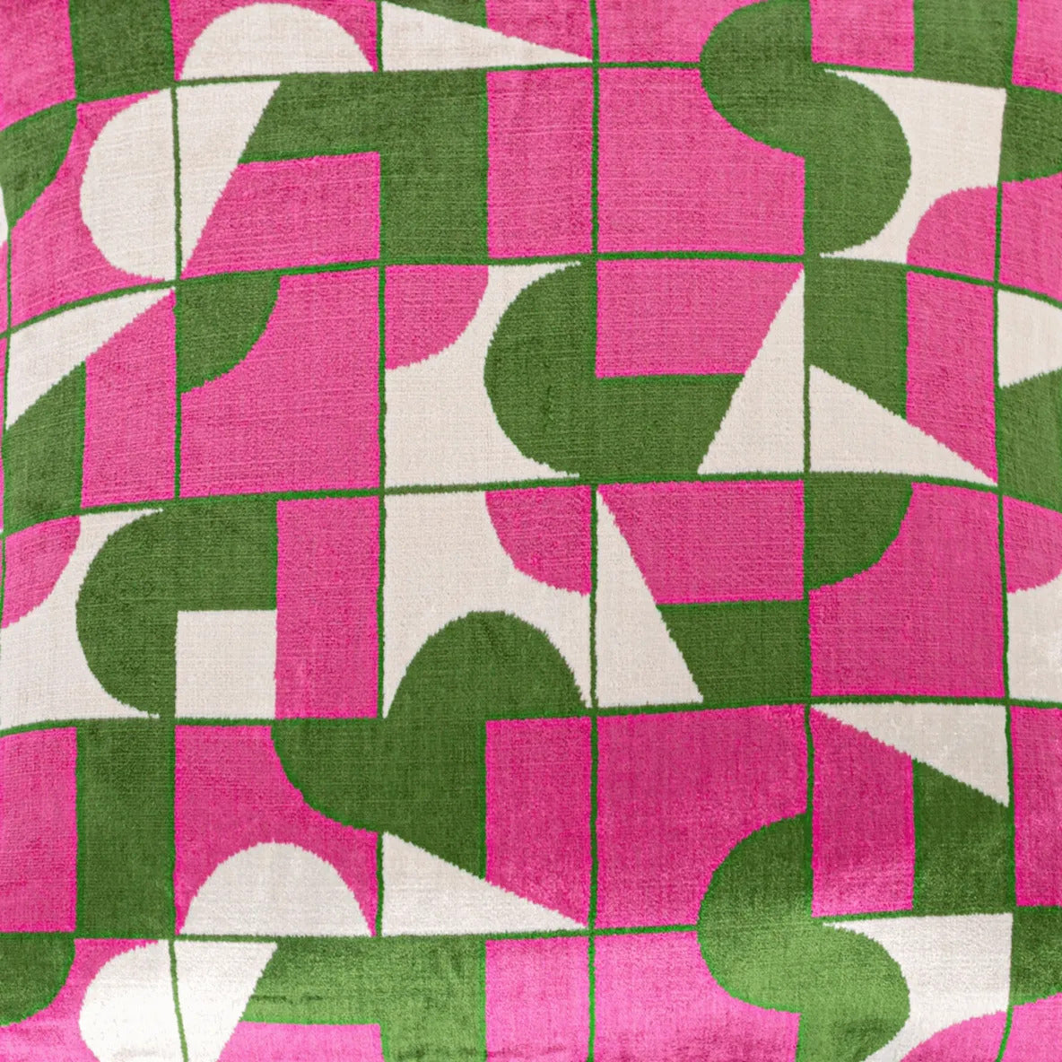 Luxury handmade ikat velvet pillow cover Pink & Green & White