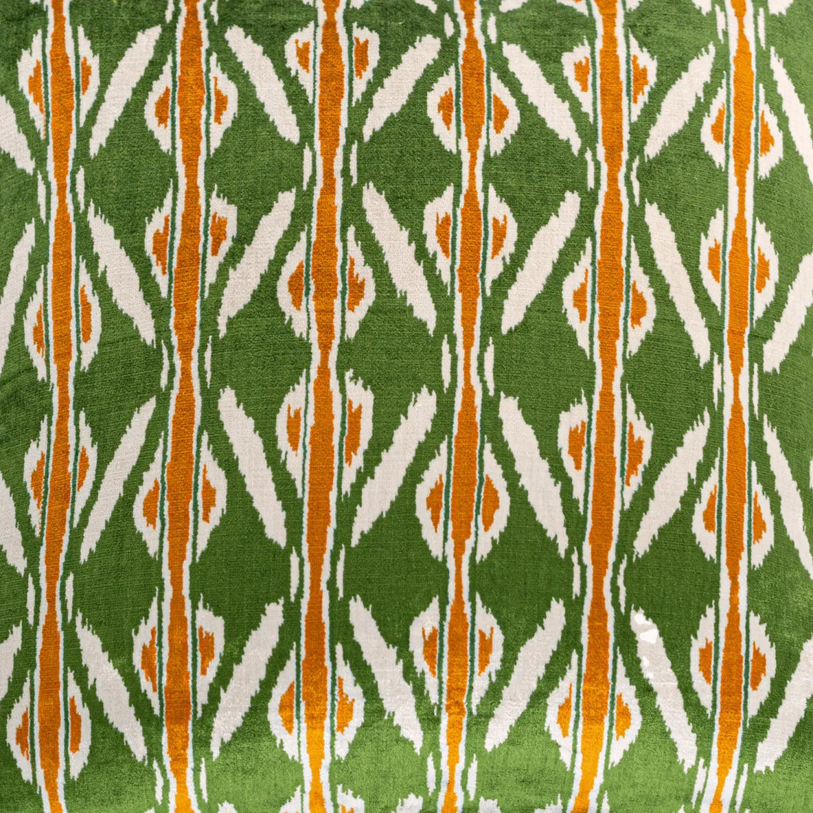 Luxury handmade ikat velvet pillow cover Off White & Green & Orange