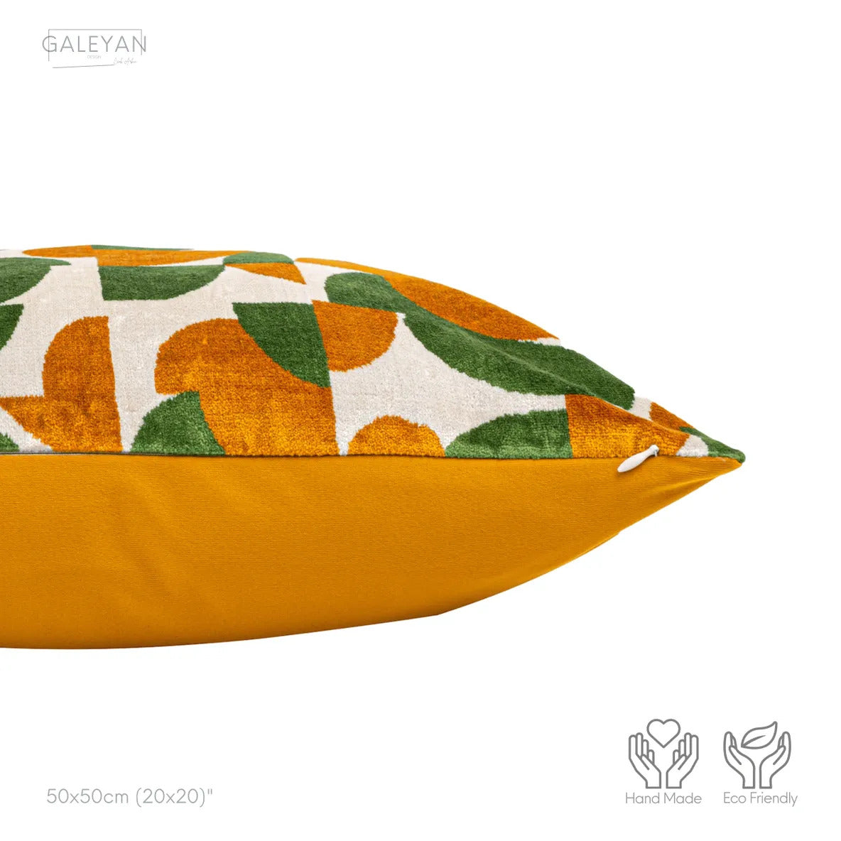 Luxury handmade ikat velvet pillow cover Off White & Green & Orange