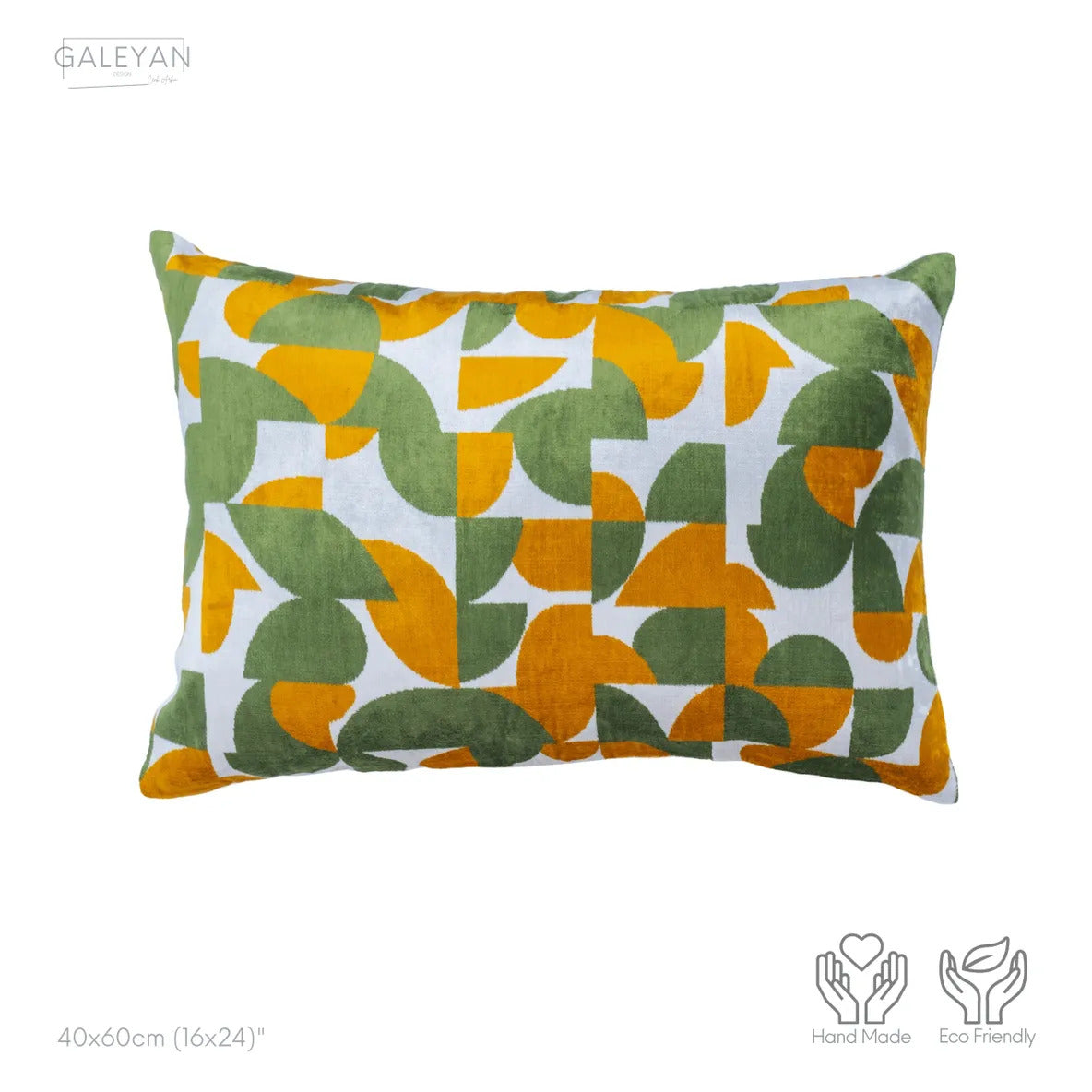 Luxury handmade ikat velvet pillow cover Off White & Green & Orange