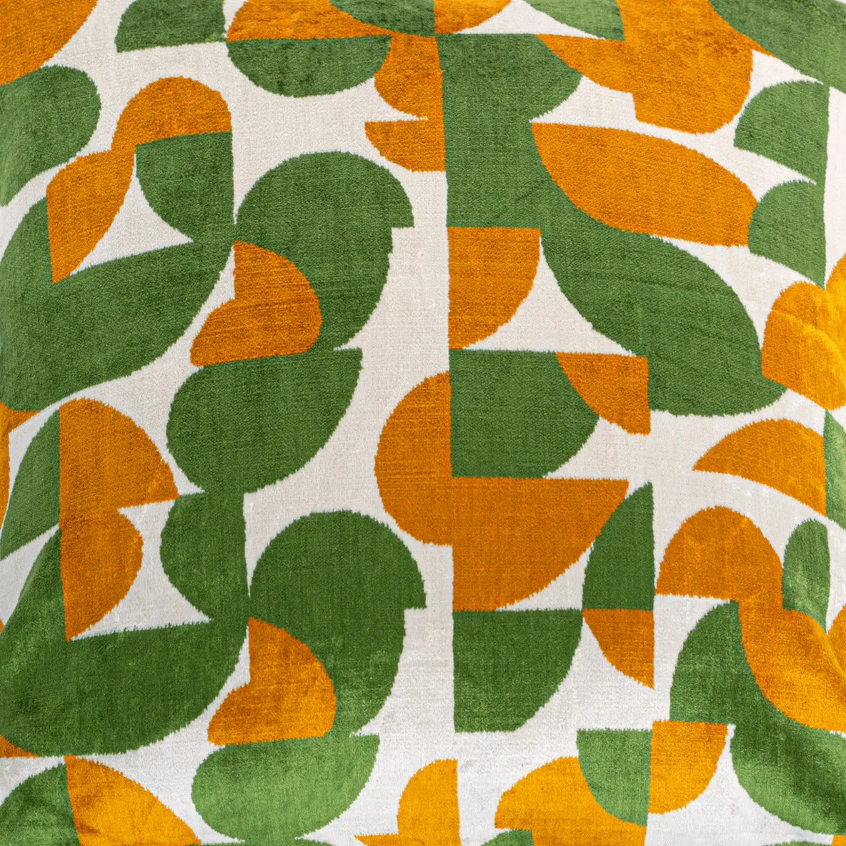 Luxury handmade ikat velvet pillow cover Off White & Green & Orange