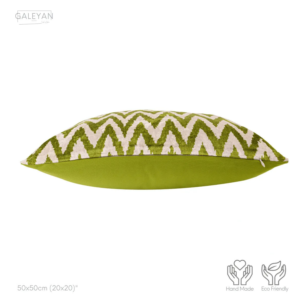 Luxury handmade ikat velvet pillow cover White & Green