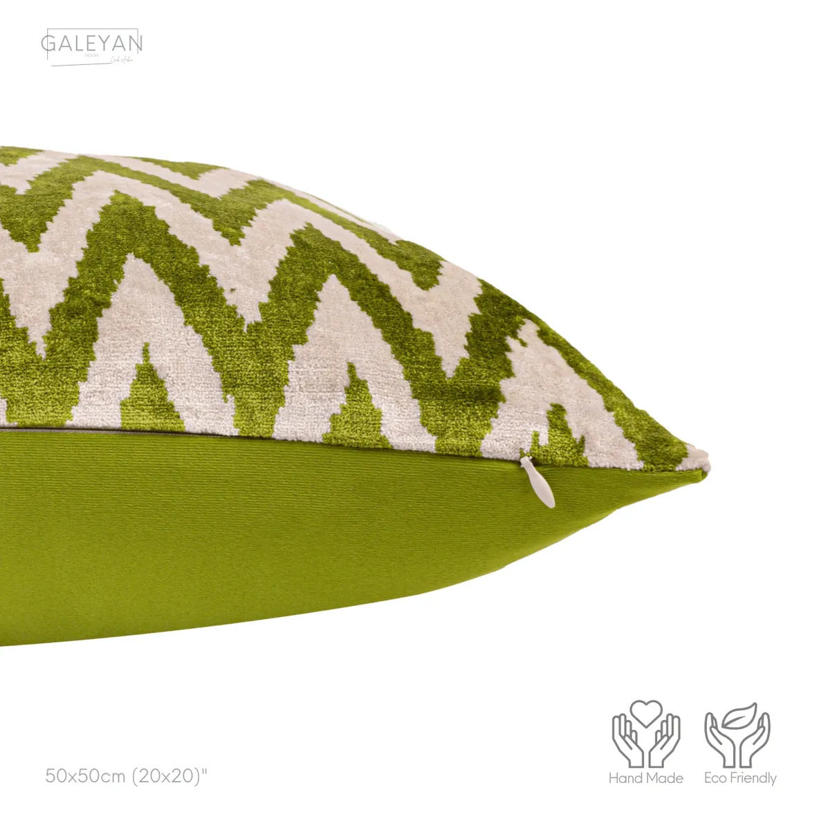 Luxury handmade ikat velvet pillow cover White & Green