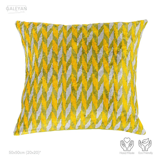 Luxury handmade ikat velvet pillow cover White & Green & Orange