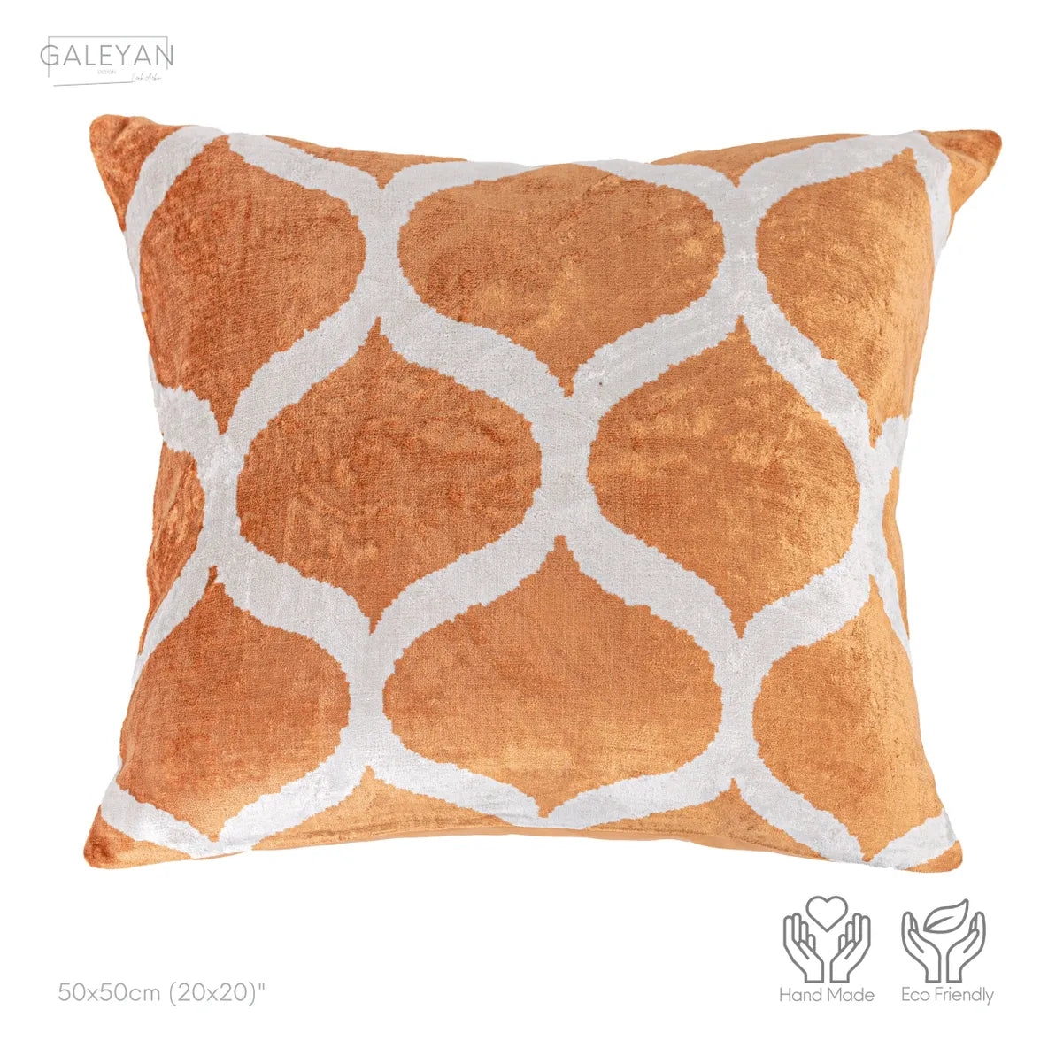 Luxury handmade ikat velvet pillow cover Off White & Cinnamon