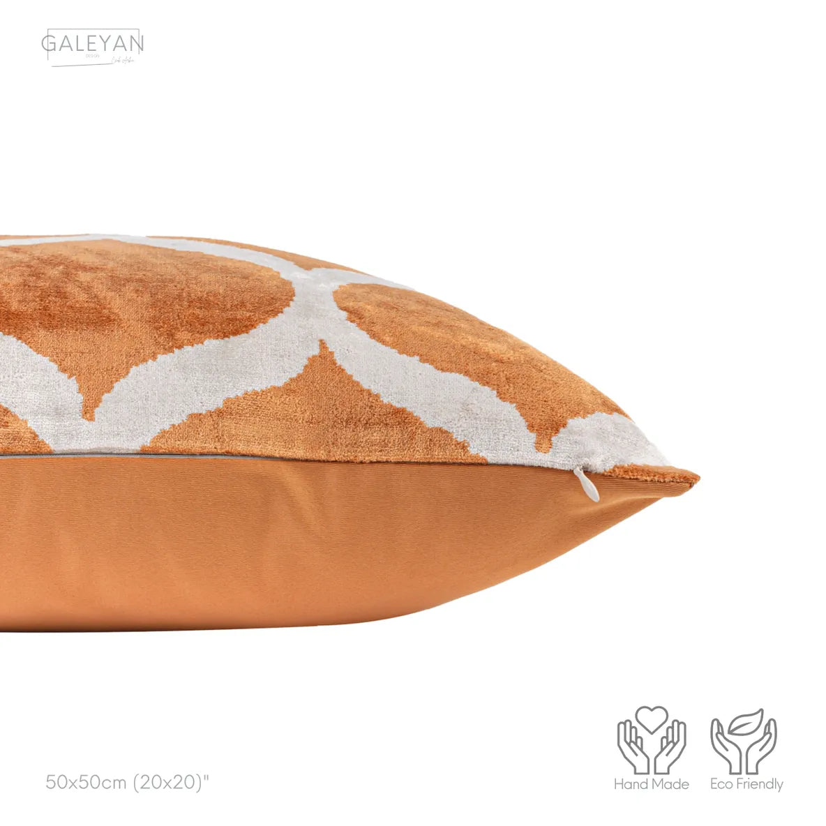Luxury handmade ikat velvet pillow cover Off White & Cinnamon