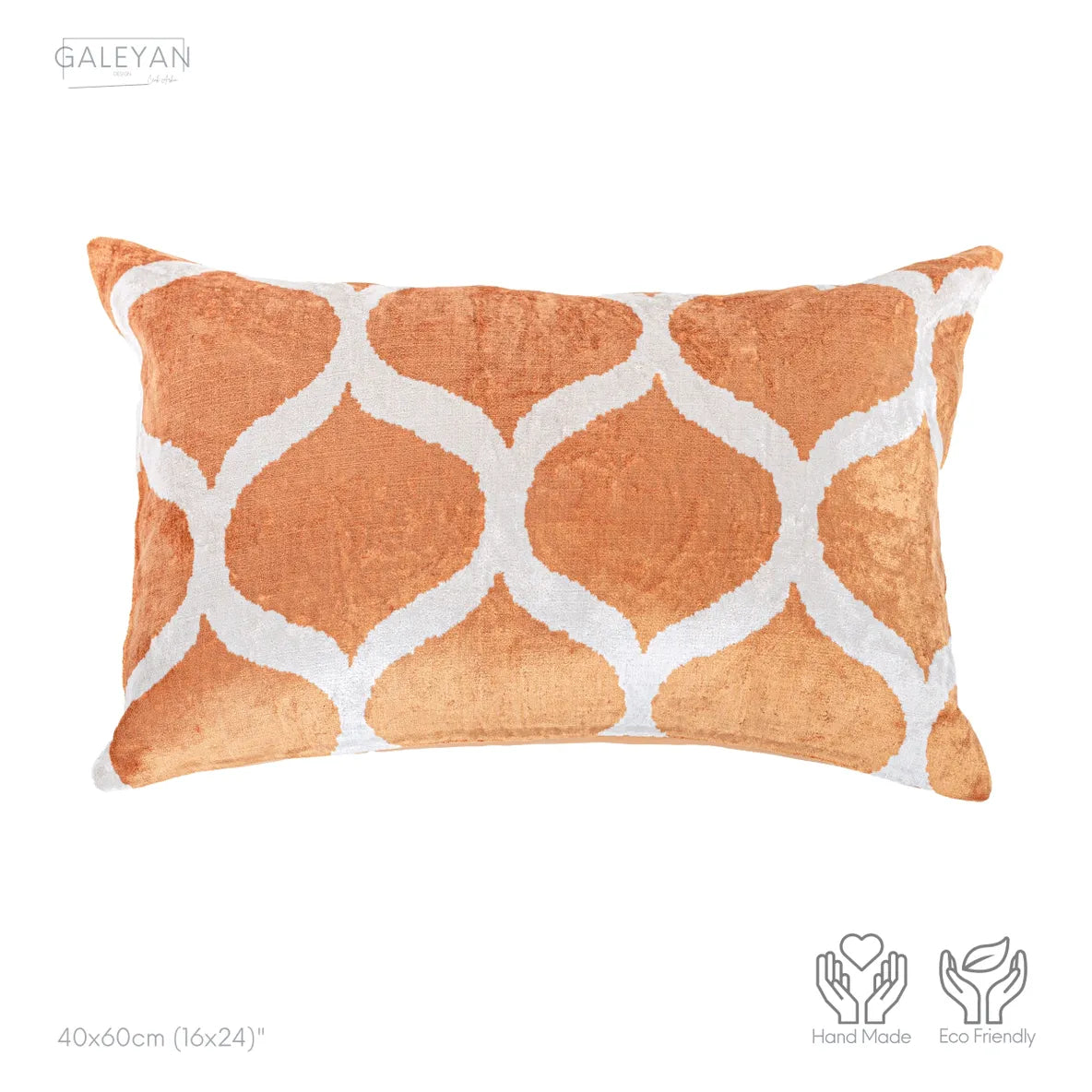 Luxury handmade ikat velvet pillow cover Off White & Cinnamon