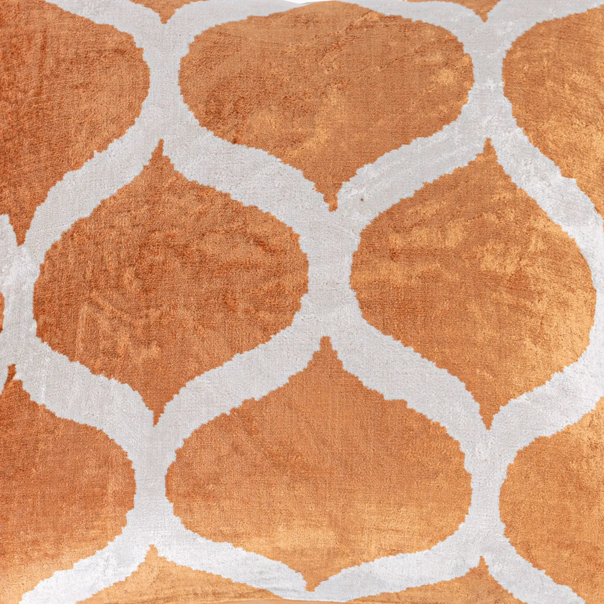 Luxury handmade ikat velvet pillow cover Off White & Cinnamon