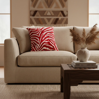 Silk Velvet Ikat Cushion – Off White/Red